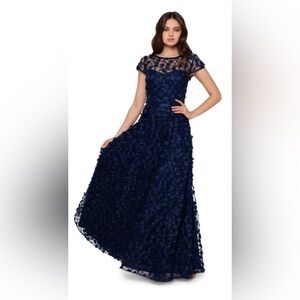 Elegant Navy Blue Lace appliqué dress